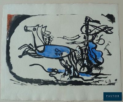 un dessin représentant un homme à cheval, sur lequel est dessiné un cheval