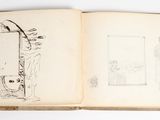 an open book with a drawing of a man and a woman on it