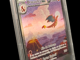 une image d'une carte à collectionner Pokémon dans un étui en plastique