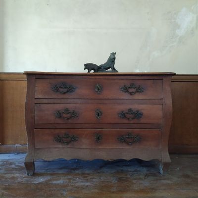 un chat assis sur une commode dans une pièce