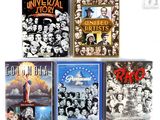 Quatre jaquettes de DVD de différents films sont présentées sur une surface blanche