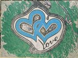 a picture of a painting of two hearts on the ground