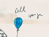 a drawing of a person holding a balloon that says cell spray