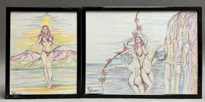 K S PERSEE (XXe). Nue féminin. Deux dessins sur papier.