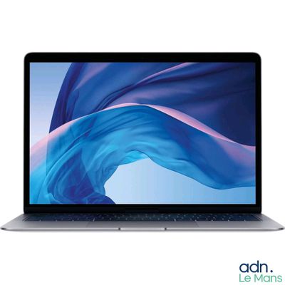 un ordinateur portable MacBook Air d'Apple avec un écran bleu et un fond blanc