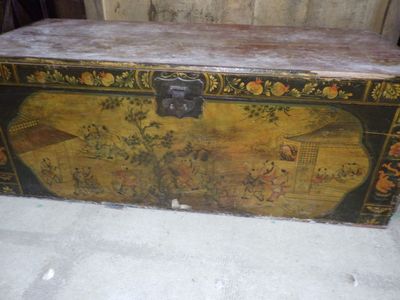 an old trunk that is sitting on the floor