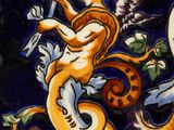 une photo d'une assiette en céramique représentant un dragon et un dragon
