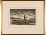 drawing of a man rowing a boat in the water with a paddle