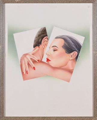 tableau représentant le visage d'une femme dans un miroir, avec le visage d'un homme reflété dans ce miroir
