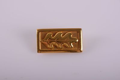 a gold plate with a leaf design on it
