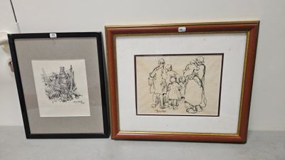 deux dessins encadrés représentant un homme et une femme