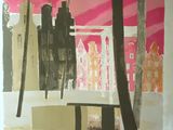 a picture of a painting of a city in the background