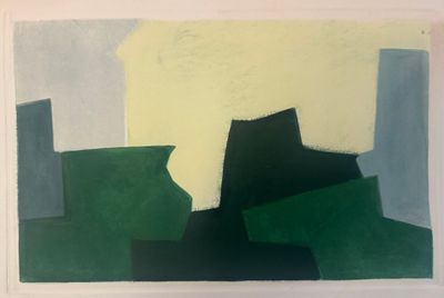 une image représentant un tableau composé de formes vertes et bleues sur fond blanc