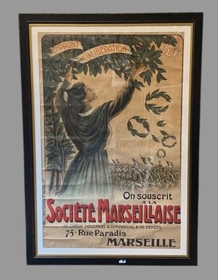 une vieille affiche française représentant une femme tendant la main vers une branche d'arbre