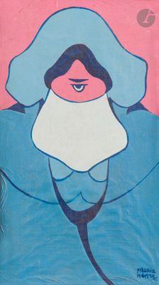 un tableau représentant une femme portant un chapeau bleu et un manteau bleu