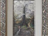 framed oil painting of a tree in a park with a path in the foreground and a path in the foreground