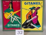 two framed posters of a woman with a guitar and a cigarette
