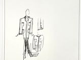dessin représentant un homme en costume-cravate debout à côté d'une chaise