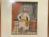 painting of a man sitting in a chair with a yellow scarf