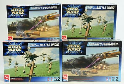five star wars action figures are shown in a row on a table