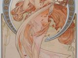 a painting of a woman with long hair in a dress