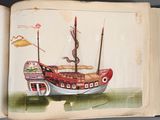 an open book with a picture of a boat on it