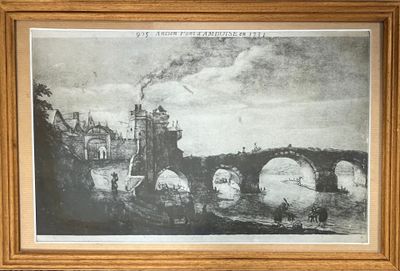 FACSIMILE figurant "L'ancien pont d'Amboise en 1731" encadré… - Photo 1