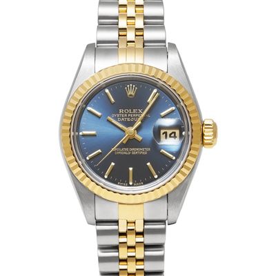 rolex lady datejustr steel and yellow gold blue dial
