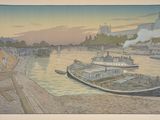 une image d'un tableau représentant un bateau sur l'eau