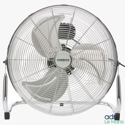 une image représentant un ventilateur blanc posé sur un support métallique