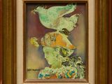 an image of a painting of a woman with a bird on her head