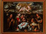 an image of a painting of a nativity scene with angels and children