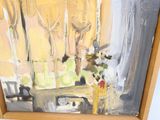 a painting of wine glasses and a vase of flowers