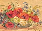 une peinture de fleurs dans un vase sur une table