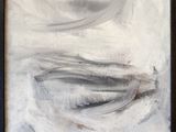 abstract painting of a boat on a white background with a black frame