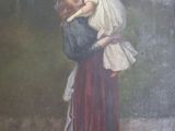 tableau représentant une femme tenant un enfant dans ses bras au milieu d'un bois