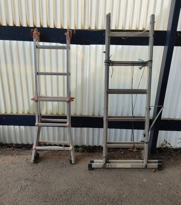 deux échelles appuyées contre un mur