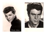 two black and white photos of a man and a woman