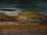 a painting on the wall of a room with a painting of a landscape