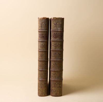 deux vieux livres posés l'un sur l'autre sur une table