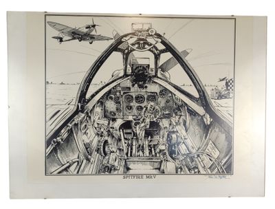 a picture of a drawing of a cockpit with a plane