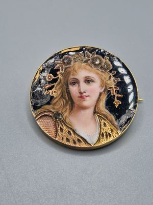 a close up of a picture of a woman on a plate