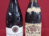 two bottles of wine sitting next to each other on a table