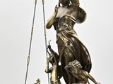 bronze statue of a lady holding a globe and a bird