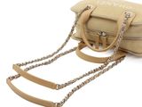 chanel beige canvas bag with chain strap and shoulder strap