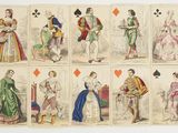 quatre cartes identiques représentant un homme en costume et une femme en robe