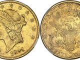 a gold coin with a woman ' s head on it