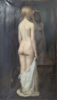 une image représentant un tableau d'une femme nue debout devant un miroir