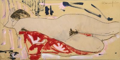 an image of a painting of a nude woman laying on a bed