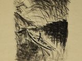 un dessin en noir et blanc représentant un homme dans un bateau